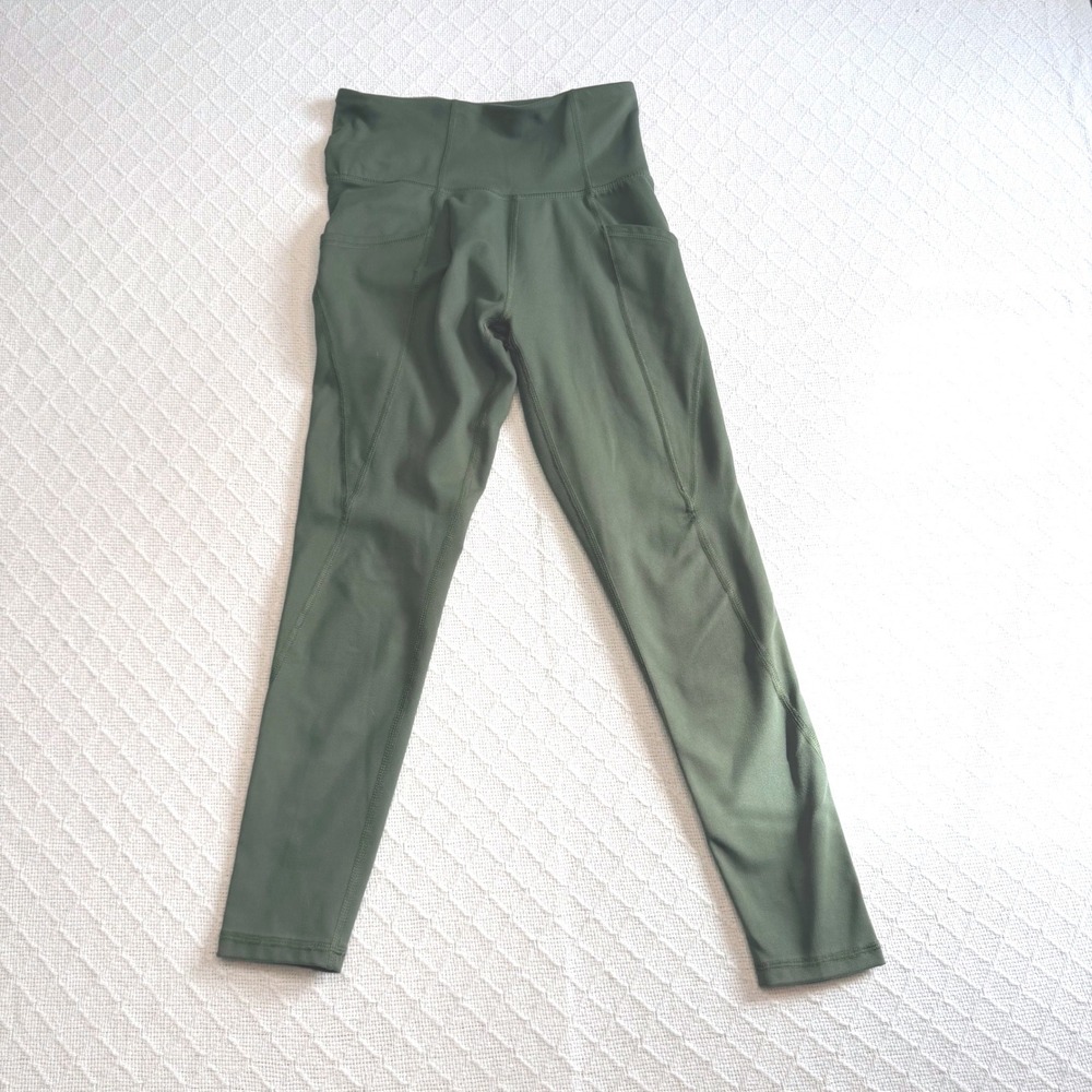 Freely Womens High Waisted Active Leggings Olive Green Side Pockets Size S